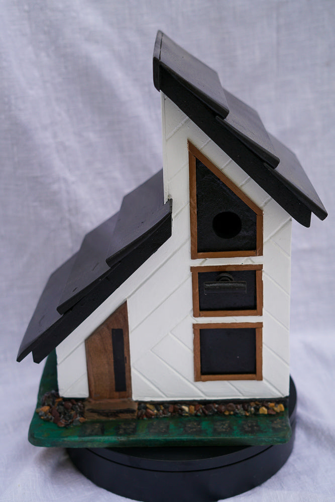 White Mid Century Modern Chickadee Birdhouse