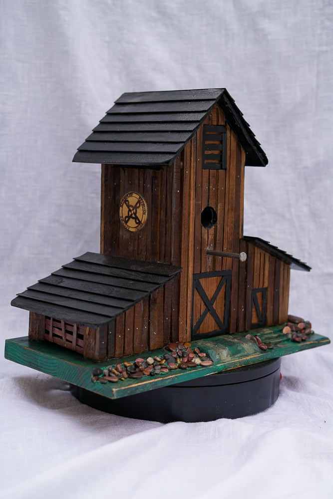 Brown Farmhouse Chickadee Birdhouse