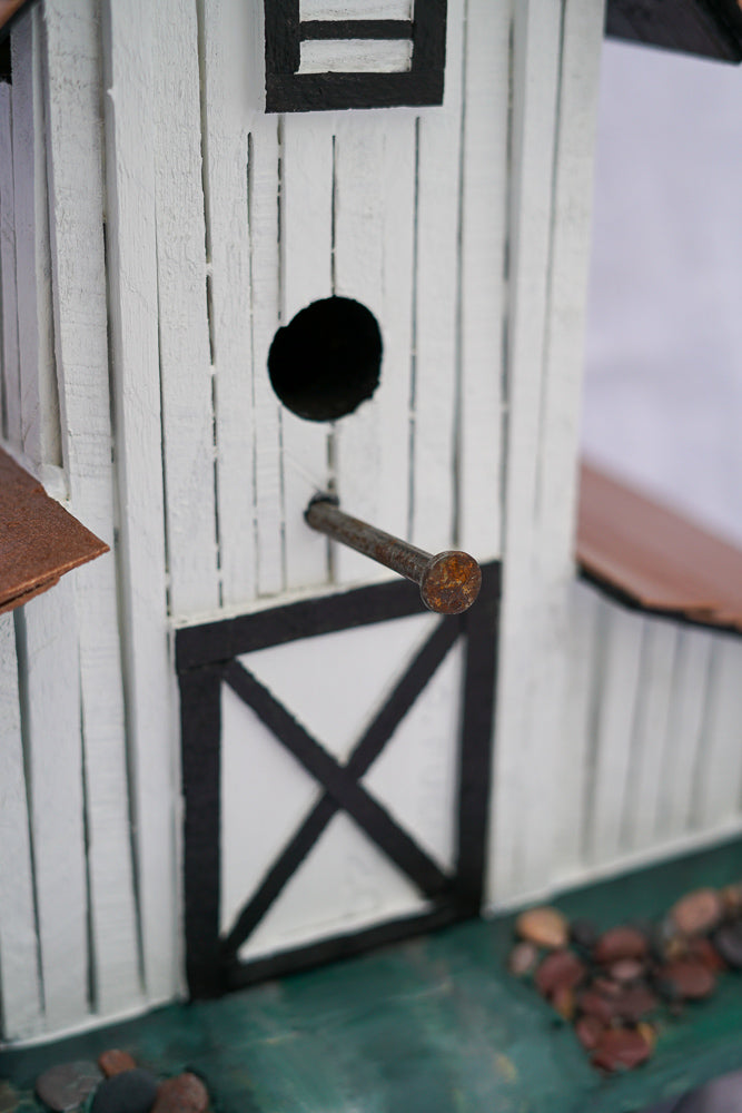 White Farmhouse Chickadee Birdhouse