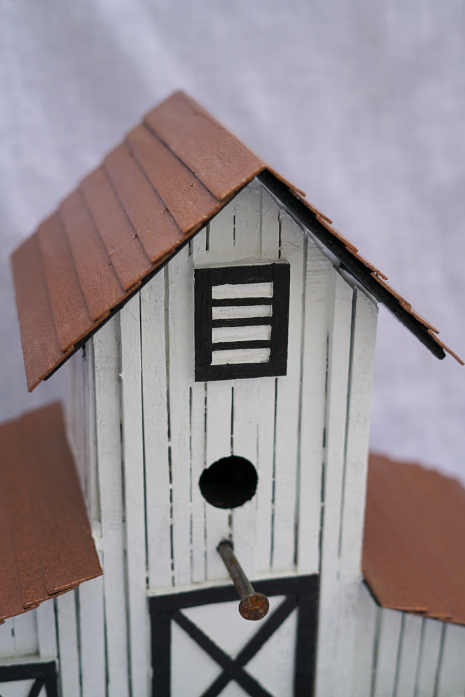 White Farmhouse Chickadee Birdhouse